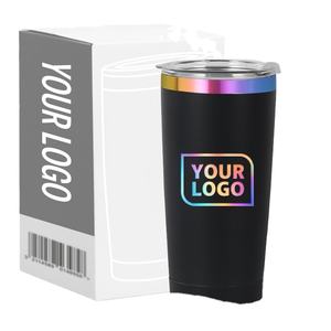 Vaso Personalizado de Acero Inoxidable con Recubrimiento en Polvo y Base Plateada Arcoíris de 20 oz, con Pajita, Grabable con Láser, Chapado en Oro - Product Image 1