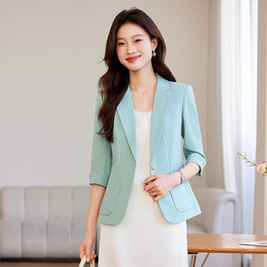 Women's Blazer Three Quarter Sleeve Solid Color Anti Wrinkle Slim Fit Elegant Commuting Suit Spring 2025 Style - Product Image 1