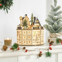24 Compte à rebours Calendrier musical de l'Avent en bois Led Noël Scène de village de l'Avent Décoration en bois de Noël