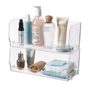 Boîte de rangement grande capacité à 2 niveaux, organisateur de rangement en <span class=keywords><strong>plastique</strong></span> empilable pour la maison, avec ouverture frontale <span class=keywords><strong>large</strong></span>, pour le comptoir de la salle de bain ou la <span class=keywords><strong>commode</strong></span> - Product Image 2
