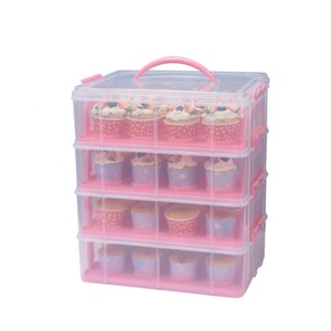 Amazon Hot Sale new design plastic cup pastry box carrier multilayer rectangular cup cake box