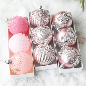 2024新款批发哑光粉色圣诞装饰塑料球优雅彩绘圣诞树婚礼装饰