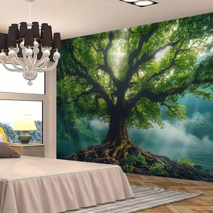 ผ้าแขวนผนังลายรากต้นไม้โบราณสีเขียว ทำจากโพลีเอสเตอร์ พิมพ์ลาย ซักเครื่องได้ ของตกแต่งผนัง ผ้าแขวนผนัง ขายส่งจำนวนมาก สไตล์โมเดิร์น - Product Image 4