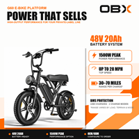 Vélo électrique à gros pneus OBX G60 prêt à être expédié, 1000W 48V 20Ah 960Wh pour adultes, entrepôt de Californie, États-Unis