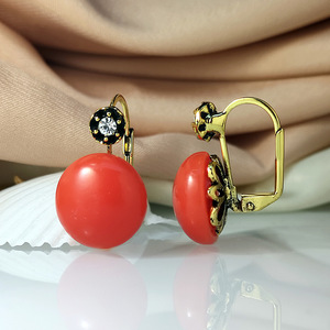 Orecchini rotondi rosso corallo da donna, gioielli vintage geometrici alla moda - Product Image 1