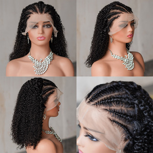 Noir <span class=keywords><strong>carré</strong></span> tresses bohème bouclés dentelle avant perruques boîte tresse perruque 13x4 Boho sans nœud tressé perruques pour les femmes - Product Image 2