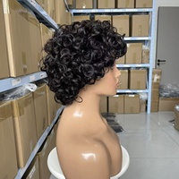Perruques courtes de luxe, coupe pixie, densité 180%, bouclées lâches, 8 pouces, sans dentelle, entièrement fabriquées à la machine