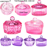 Nouveau verre cristal tasse acrylique Nail Art outil rose coeur plat stockage poudre liquide verre tasse avec couvercle Dappen plat