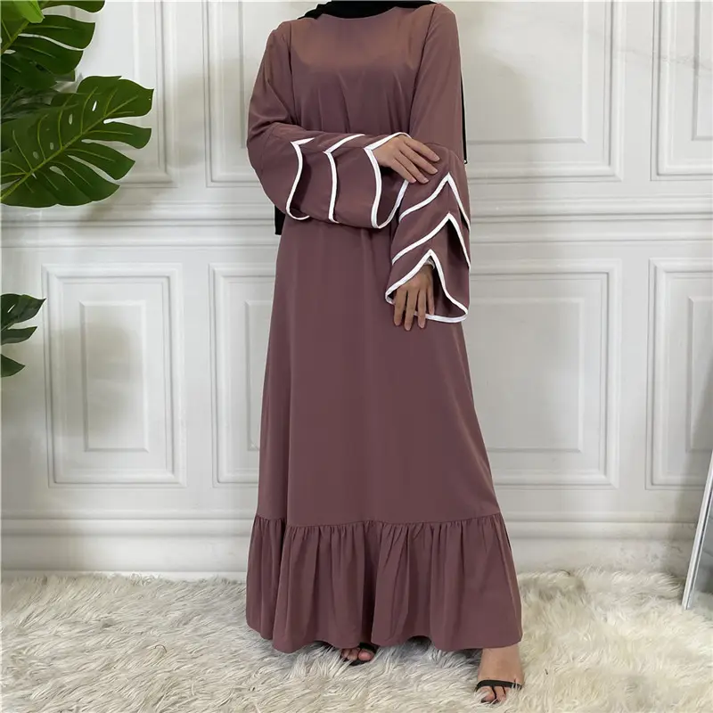 Bicomfort liso plisado y suelto Puff manga Dubai Abaya mujeres vestido musulmán para ropa islámica ropa Casual