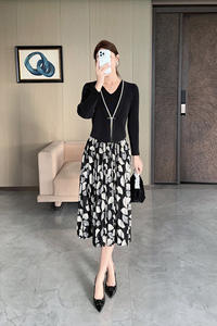 Abito da donna elegante e modesto a pieghe in raso di media lunghezza con stampa floreale Casual per la chiesa vestito da ufficio per il servizio di <span class=keywords><strong>domenica</strong></span> - Product Image 6