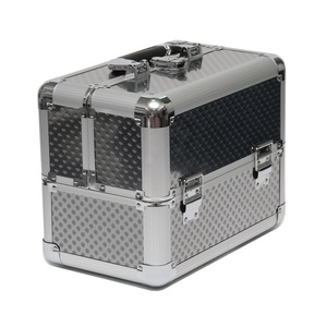 Estuche <span class=keywords><strong>de</strong></span> maquillaje <span class=keywords><strong>de</strong></span> aluminio portátil personalizado, caja <span class=keywords><strong>de</strong></span> almacenamiento <span class=keywords><strong>de</strong></span> cosméticos <span class=keywords><strong>de</strong></span> Color sólido <span class=keywords><strong>de</strong></span> doble capa para maquilladores y suministros para <span class=keywords><strong>uñas</strong></span> - Product Image 2