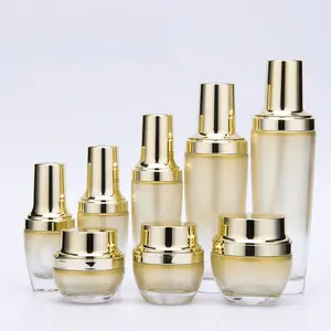 20ml 30ml 50ml 100ml 120ml Gold Glass Sets Cream Jar With gold Lid Glass Bottle For skin care Lotion Cosmetic Packaging
