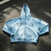 OEM-Hersteller Maßgefertigter Strass-Reißverschluss-Hoodie Herren Schwergewichtiger Baumwoll-Vintage-Wascheffekt Übergroßer Streetwear-Druck Logo Herbst