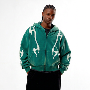 Men's Oversized <b>Zip</b> <b>Hoodie</b> Custom Printed Embroidered Eco-Friendly Sun Faded <b>Pocket</b> Sweatshirt Cotton Woven Casual Christmas - Product Image 1