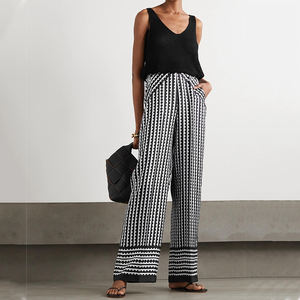 Pantalones de pierna ancha de seda para <span class=keywords><strong>mujer</strong></span>, ropa para el <span class=keywords><strong>trabajo</strong></span>, estampado, <span class=keywords><strong>blanco</strong></span> y negro, 100% - Product Image 2
