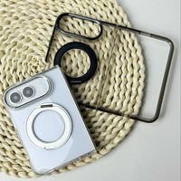 Coque de téléphone transparente avec béquille magnétique rotative pour iPhone Duo, avec cadre métallique pour l'appareil photo, dos en acrylique, coque arrière en PC, boutons en alliage, TPU souple, OEM