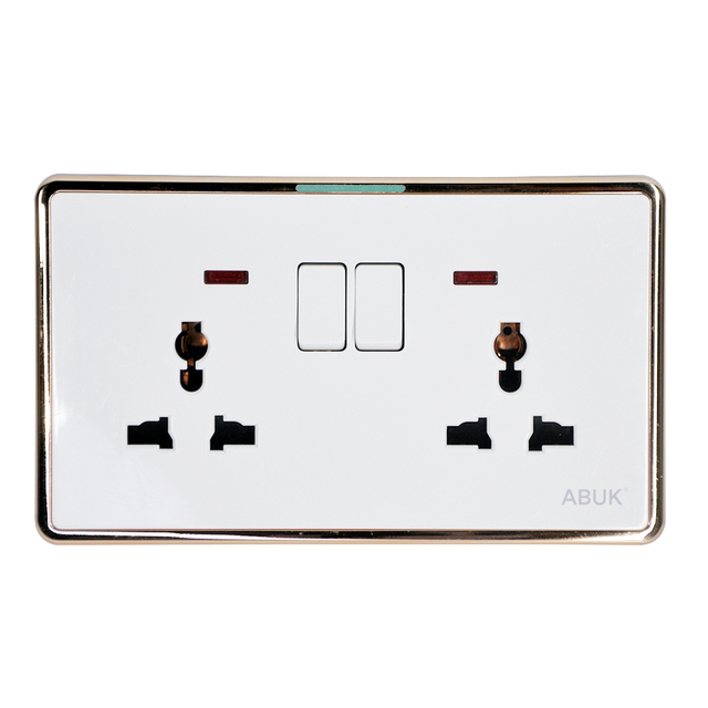 ABUK Universal Double Wall Switched Socket Push Button 13A 250V Electric Socket Home Metal with Neon 3*6 Inches