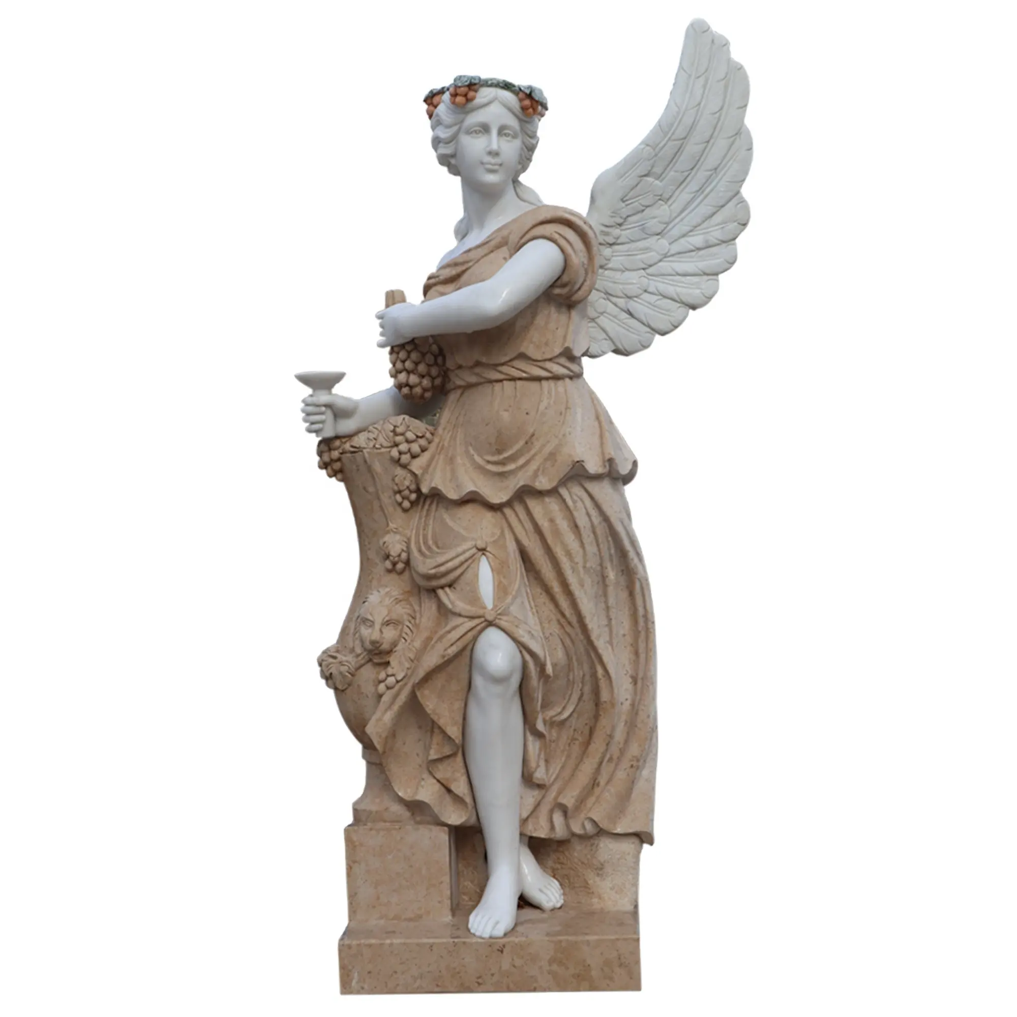 Escultura de anjo decorativa de jardim ao ar livre em mármore colorido de tamanho grande e bem feito