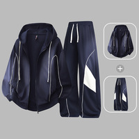 Ensemble veste à capuche et pantalon pour homme, élégant, printemps/automne, 650g, polyester, color-block, sweat à capuche zippé, pantalon décontracté ample, ensemble athlétique