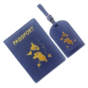 Leather Passport Holder And Luggage Tag Set Passport Cover For Family With Gold Logo