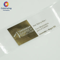 Étiquettes personnalisées transparentes en feuille d'or, étanches, faible MOQ, sans frais de plaque pour l'emballage de cire capillaire, shampoing, produits de barbier et de beauté