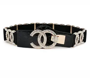 Lady Sparkly Jewel Stretch Waistband Women Luxury Designer Rhinestone Crystal Elastic Belt for Prom Dress