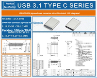 Connettore USB Tipo C Maschio 24 Pin con Guscio Ultra-Sottile Estensibile, Contatti Placcati in Nichel e Oro per Applicazioni PCB