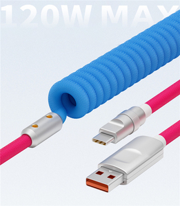 120W espiral contraste DIY arrastão tecelagem dupla cor-bloco primavera fio liga de alumínio shell super rápido carregamento dados cabo - Product Image 2