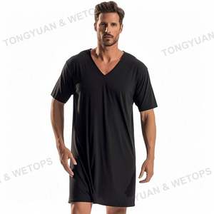 Camicia da notte da <span class=keywords><strong>uomo</strong></span> camicia da notte con scollo a V manica corta camicia da notte morbida <span class=keywords><strong>pigiama</strong></span> Plus Size pigiameria da <span class=keywords><strong>uomo</strong></span> - Product Image 4