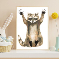 Poster Kit Empreinte Unique de Bébé Raton Laveur Décoration de Crèche Cadeau de Naissance Art Mural Personnalisé pour Chambre de Bébé Cadeau de Baby Shower