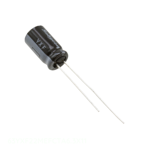 Condensador de Canal de Fabricante 63YXF22MEFCTA6.3X11, de Aluminio, de Orificio Pasante, 22uF 20% 63V, Tipo Radial TH - Product Image 1