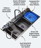 Évier de cuisine intelligent fait main à cuve unique avec cascade, 1000 mm, en acier inoxydable 304, avec affichage numérique en nid d'abeille et lave-tasses, pour maison et hôtel