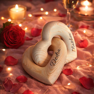 Sculpture Cœur Infini en Bois, Ornement Personnalisé avec Gravure de Nom, Cadeau de Saint-Valentin, Style Moderne et Simple, Bois de Pin Massif - Product Image 4