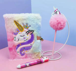 Bella scatola pura pacchetto Set diario diario taccuino con copertina in peluche e penna <span class=keywords><strong>regalo</strong></span> di cancelleria Set regali di nozze per gli ospiti bambini - Product Image 6