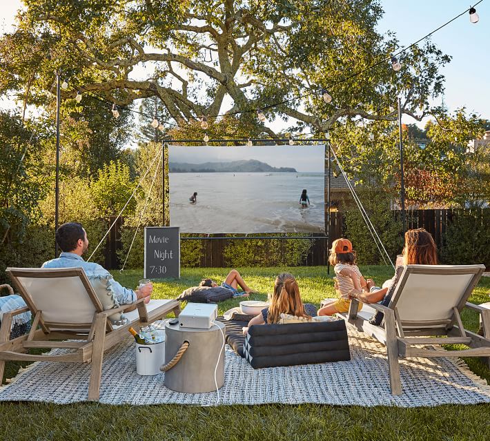 Customized outdoor movie screen steel frame with polyester screen garden movie screen