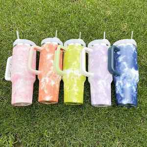 Prêt à expédier : Gobelets isothermes en acier H2.0 Tie Dye de 40 oz avec poignée et paille - Product Image 2
