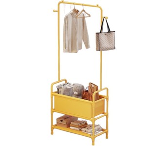 Yellow Metal Clothes Rack With Storage Shelf Bedroom Standing Coat Organizer Multifunctional Wardrobe 60cm Rectangle Design - Product Image 5