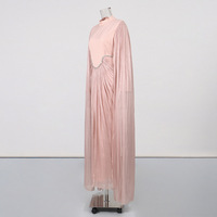 Robe élégante pour femme WIWT avec strass, plissée, manches longues, col montant, transparente, longueur au sol, robes de soirée décontractées pour femmes