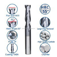 2 Mata Bor Router Flat End Mills 1-12Mm Tungsten Carbide Frees Hrc 45 Mesin CNC Pemotong Penggilingan