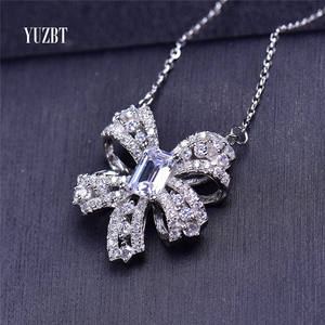 Collier pendentif en moissanite de forme nœud papillon, en argent 925, <span class=keywords><strong>original</strong></span>, total 1 carat, taille émeraude, testé, couleur D, bijoux en pierres précieuses - Product Image 3