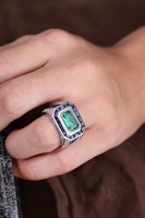 Bague personnalisée en argent sterling S925 pour homme Bagues pour homme Bijoux en émeraude cultivés en laboratoire Cadeau de fête des pères pour lui