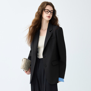 Women's Blazer Grey Solid Color Polyester Breathable Loose Fit Korean Style Casual Top - Product Image 3