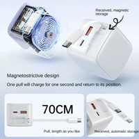 Bloc de charge murale rapide 30W GaN Adaptateur de chargeur de voyage portable USB A C PD avec câble rétractable pour iPhone 16 15 iPad Galaxy