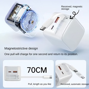 30W GaN Fast Wall Charger Block Portable USB A C PD Travel Charger <strong>Adapter</strong> with Retractable Cable for <strong>iPhone</strong> <strong>16</strong> 15 iPad Galaxy - Product Image 3