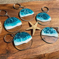 Porte-clés en bois massif et résine 3D fait main, motif vague océanique, pendentif multi-formes thème plage côtière, souvenir écologique, OEM