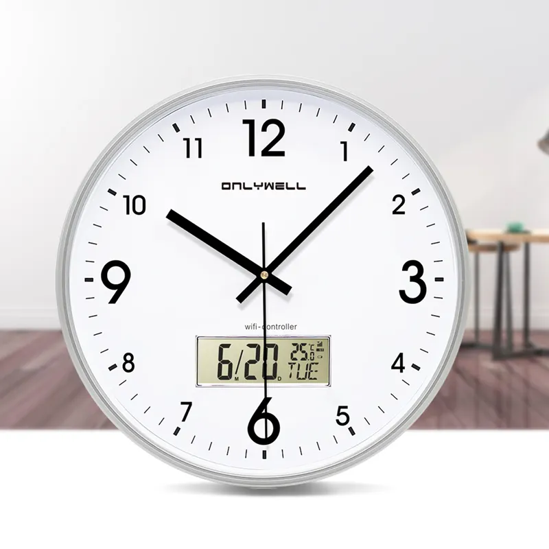 LCD wall clock digital smart wall clock with calendar and temperature