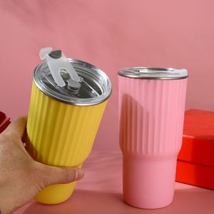Custom Logo 20oz Stainless Steel Eco-friendly Vacuum Water Bottle Double <b>Straws</b> 6-12 Hours Thermal Insulation Outer Plastic Lid - Product Image 4