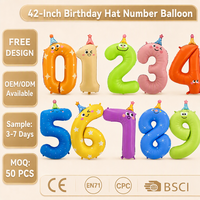Ballon en aluminium géant de 40 pouces en forme de chiffre avec chapeau d'anniversaire et expressions de dessins animés mignons pour la décoration de fête d'anniversaire d'enfants 0-9