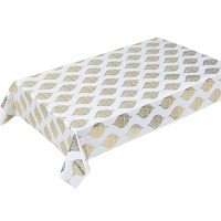 Nappe de table en PVC à motif damassé doré de luxe, imprimé floral médaillon vintage, imperméable et anti-taches, en plastique