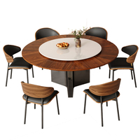 Table à manger ronde en bois de noyer massif de luxe avec pieds en métal stables Plateau tournant en pierre frittée Design moderne adapté aux appartements